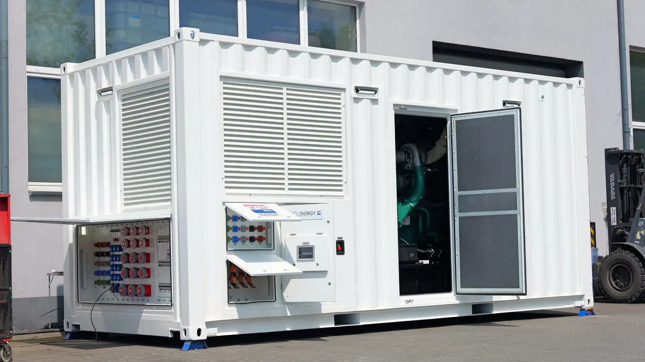 EPS container build with the power socket switchboard open and the engine bay exposed