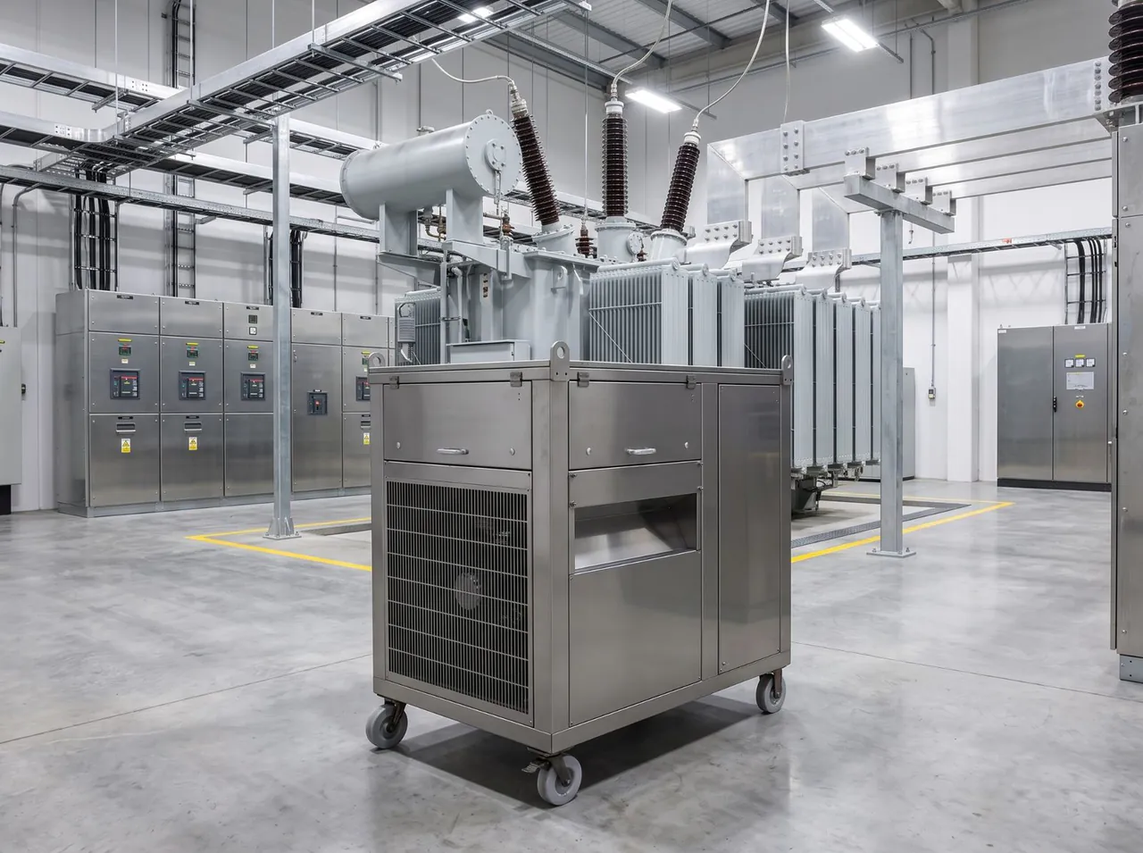 Obciążnica mobilna Energy Power Systems w zabudowie nierdzewnej na kołach — wizualizacja produktu