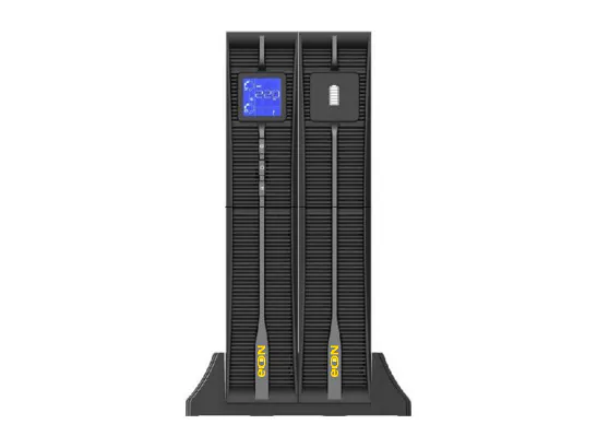 Rack/Tower unit on a floor stand — the UPS and its battery module